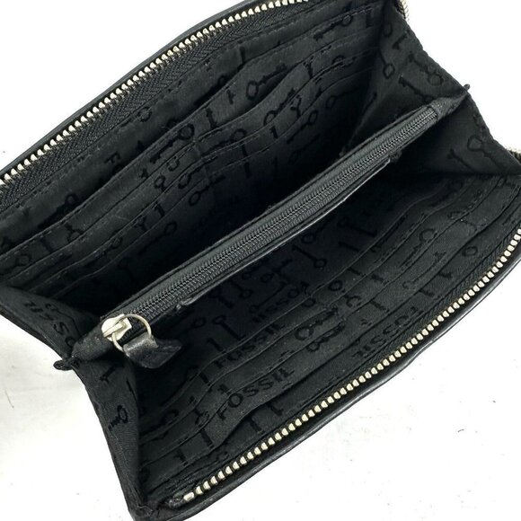 Fossil Maddox Wallet Black Leather3/4 Zip Around Clutch Organizer - Picture 3 of 9